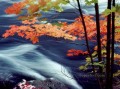 Red Maple Leaves River Painting from Photos to Art